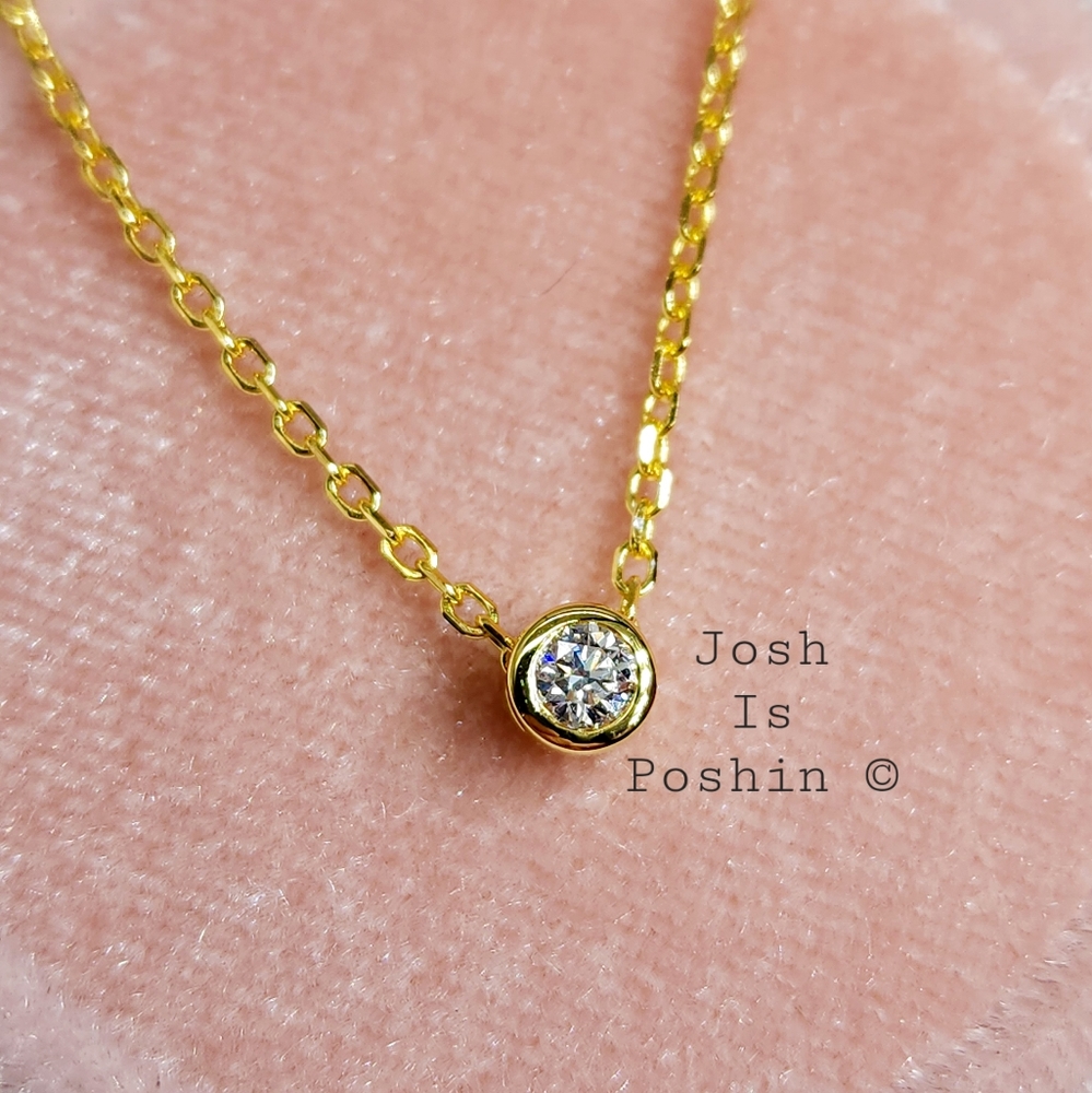 0.115CT Bezel set diamond pendant necklace in sterling silver